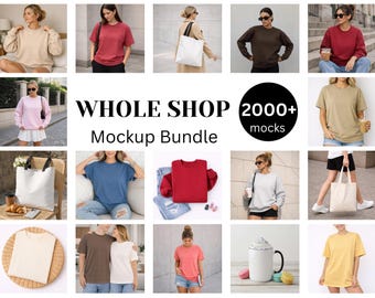 Whole Shop Mockup Bundle Bella Canvas 3001 Mockups Candle Mocks AOP Tote Bags Mug Mock-ups Lifetime Access Entire Mega Store Ideal Mocks