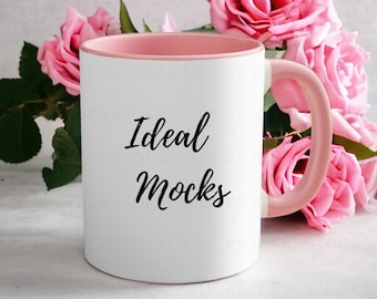 Accent Coffee Mug Mockup 11 oz Pink Handle Mug Mockup