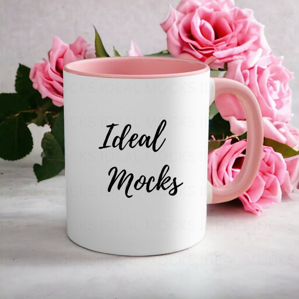 Accent Coffee Mug Mockup 11 oz Pink Handle Mug Mockup