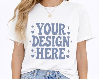 White Comfort Colors 1717 Mockup Oversized C1717 Shirt Model Mock up