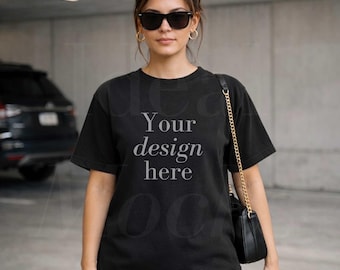 Schwarz Comfort Farben 1717 Mockup Oversized C1717 Modell Tshirt Mock up