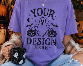 Violet Comfort Colors 1717 Fall Autumn Halloween T-Shirt Mockup (Digital Download)