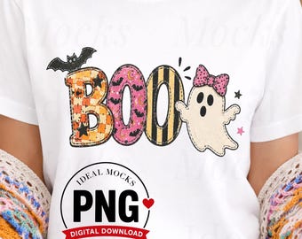 PNG Fall Halloween Boo Ghost Design for POD, Sublimation, Clipart, Tshirt, Swatshirt (Instant Download)