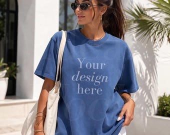 China Blue Comfort Colors 1717 Mockup C1717 Shirt Model Mock up