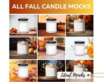 Fall Candle Mockup Bundle All Current and Future Autumn Mockups in Jar with Black Lid Printify Label Mock up Thanksgiving Halloween JPG