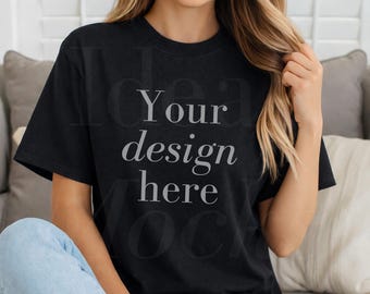 Schwarz Comfort Farben 1717 Mockup übergroßes C1717 Modell Tshirt