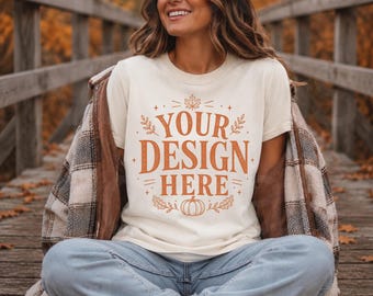 Comfort Colors 1717 Ivory Fall Autumn T-Shirt Mockup C1717 Halloween Shirt Mock up (Digital Download)