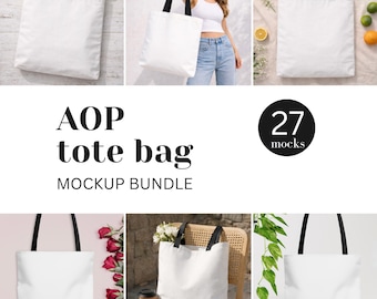 AOP Shopping Tote Bag Mockup Bundle with Black Color Handles Printify Mockups JPG