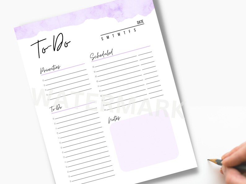 Printable To-do List instant Download Digital Watercolor Design 12 ...