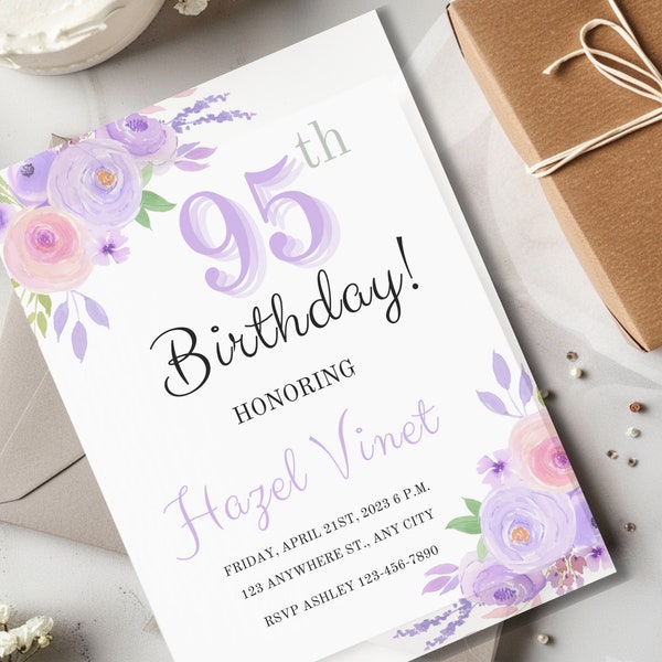 90th Birthday Invitation, 90th Birthday Woman, 90th Birthday Invite, 90th birthday card printable, 90th birthday editable template, 90th