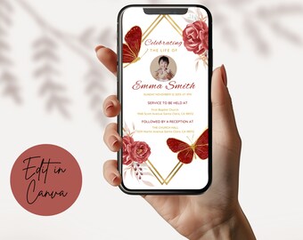 Bewerkbare begrafenis Evite bekijken en begrafenis evite sjabloon Celebration of Life Evite gepersonaliseerde Memorial Evite digitale download Memorial Evite