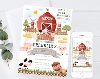 Farm Birthday Party Invitation Digital Barnyard Birthday Invitation Farm First Birthday Invitation Farm Animal Theme Birthday Party Invite