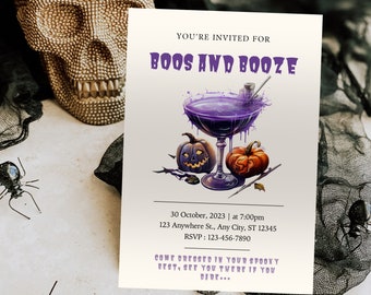 Editable Boos and Booze minimalist Halloween Invitation, Adult Halloween Party Invite, Booze Halloween Invitation Digital Download Template