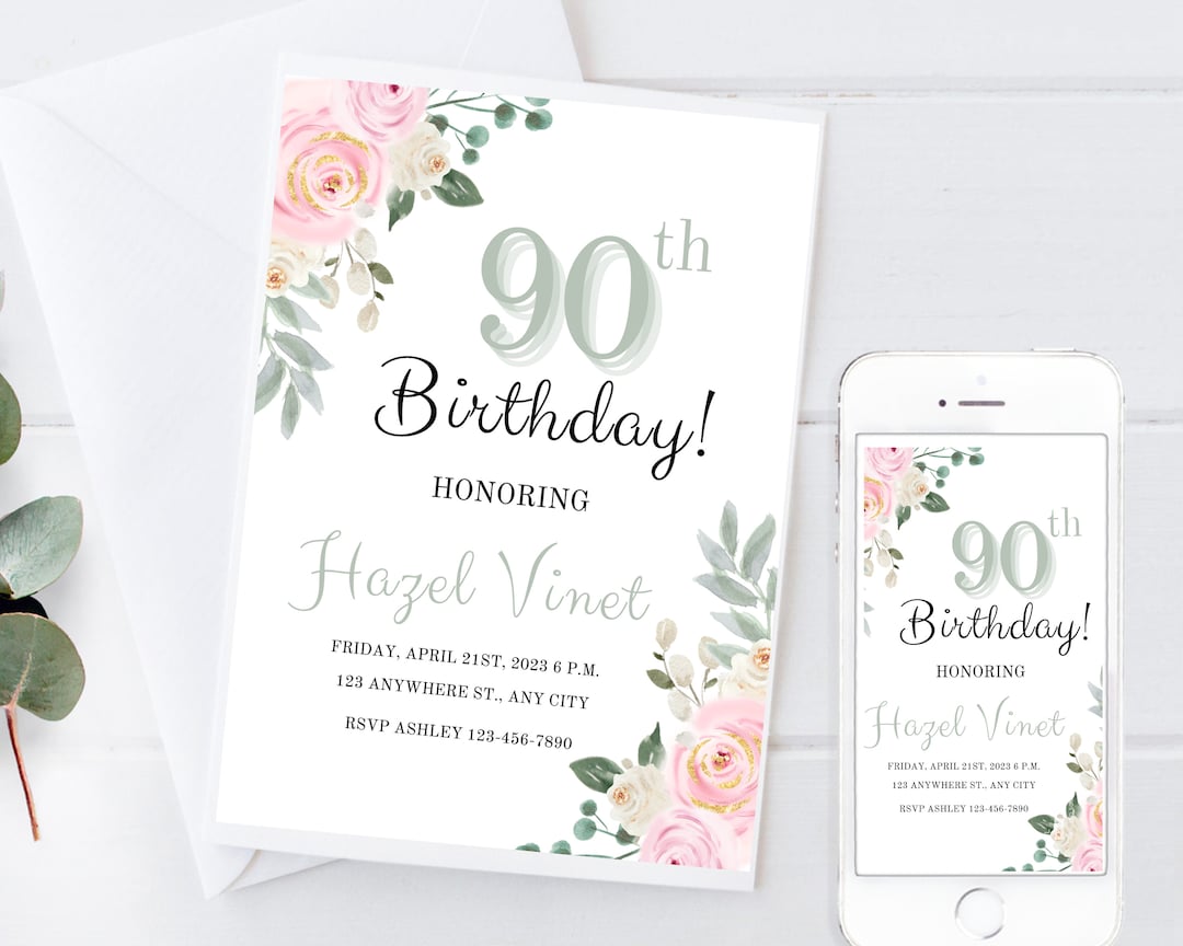 90th Birthday Invitation, 90th Birthday Woman, 90th Birthday Invite ...