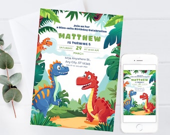 Dinosaur Birthday Invitation, Dino Party Invite Boy, Editable Dinosaur Invite, Printable Birthday Invitation, Digital Download Template