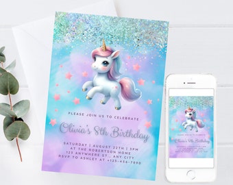 Editable Unicorn Birthday Invitation | Magical Party Invite | Girl's Pastel Unicorn Party | pastel unicorn invite | Digital Download |