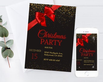 Editable Christmas Party Invitation Template, Christmas Party Electronic Invitation, Holiday party Announcement,Christmas Printable Template