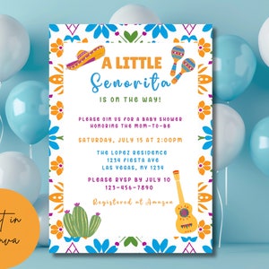 Invitation de baby shower Cielito Lindo Modèle numérique modifiable pour une célébration sur le thème mexicain, Invitation mignonne de Señorita