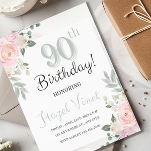 90e verjaardagsuitnodiging, 90e verjaardag vrouw, 90e verjaardag uitnodigen, 90e verjaardagskaart afdrukbaar, 90e verjaardag bewerkbare sjabloon, 90e verjaardag