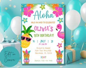 tropical birthday invite digital Invitation tropical theme digital birthday invitation luau Hawaiian party invitation Hawaiian luau birthday