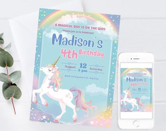 Editable Unicorn Birthday Invitation | Magical Party Invite | Girl's Pastel Unicorn Party | pastel unicorn invite | Digital Download