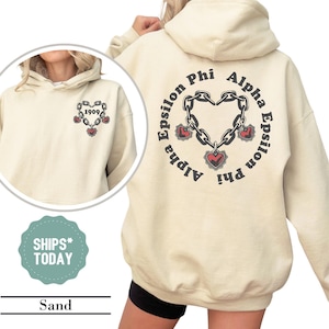 Alpha Epsilon Phi Heart Chain Sorority Sweatshirt - AEPHI Greek Gifts - Sorority Apparel - Big Little Merch - Trendy Sorority Hoodie