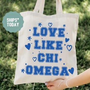 Chi Omega Love Like Sorority Tote Bag - Chi O Merch - Sorority Laptop Bag - Sorority Gifts for Little - Big Little Gift - Beach Bag
