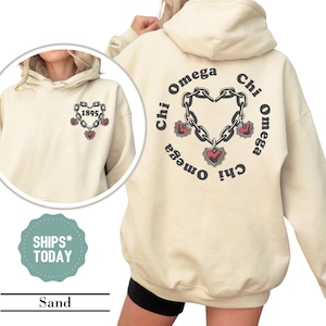 Chi Omega Heart Chain Sorority Sweatshirt - Chi O Greek Gifts - Sorority Apparel - Big Little Merch - Trendy Sorority Hoodie