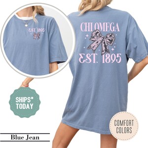 Chi Omega Sparkle Bow Sorority T-Shirt - Chi O Greek Gifts - Big Little Shirts - Sorority Apparel - Personalized Sorority Gifts