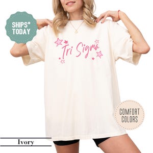 Sigma Sigma Sigma Glow Star Sorority T-Shirt - Tri Sigma Shirt - Big Little Shirts Sorority Reveal - Sorority Letters - Greek Life Shirt