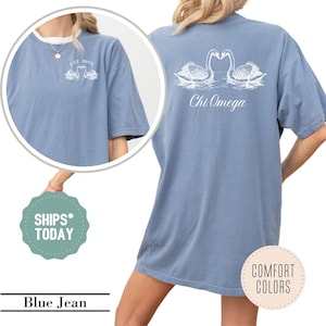 Chi Omega Swan Blossom Sorority T-Shirt - Chi O Comfort Colors Tees - Sorority Apparel - Big Little Merch - College Greek Shirt