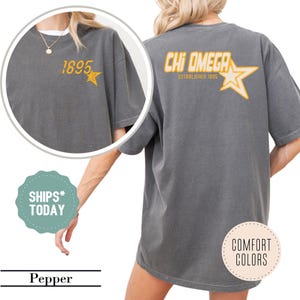 Chi Omega Star Pop Sorority T-Shirt - Chi O Sorority Merch - Big Little Reveal - Sorority Letters - Bid Day Rush Recruitment Gift