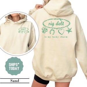 Sigma Delta Tau Fancy Charm Sorority Sweatshirt - Sig Delt- Crewneck Sweatshirt - Sorority Letters - Sorority Hoodie - Sorority Gifts