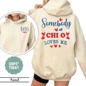 Chi Omega Somebody Loves Me Sorority Sweatshirt - Chi O Crewneck Sweatshirt - XO Sorority Apparel - Big Little Reveal - Sorority Gifts