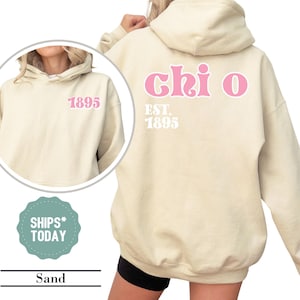 Chi Omega Pink Letters Sorority Sweatshirt - Trendy Chi O Crewneck Sweatshirt - Sorority Apparel - Sorority Letters - Big Little Gift