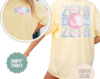 Zeta Tau Alpha Glitter Disco Sorority T-Shirt - ZETA Sorority Apparel - Zeta Tau Alpha Shirt - Sorority Letters - Bid Day Sorority Gifts