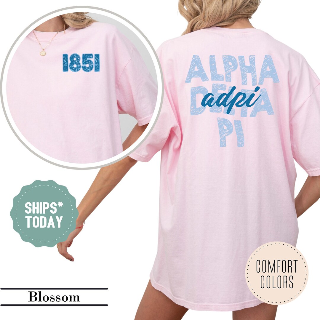 Adpi Blue Letters Alpha Delta Pi Blue Letters Sorority T-shirt - Adpi Shirt - Sorority ...