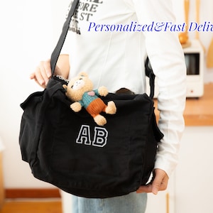 Sac à bandoulière en toile personnalisé, grande capacité, sac en toile multipoches, sac à main en toile, cartable, sac pour femme