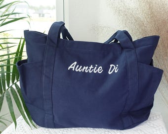 Personalized Embroidered Canvas Tote Bag: Large Zippered Travel Tote