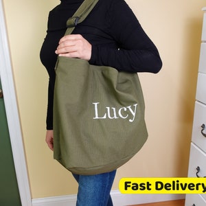 Personalized Oversized Canvas Tote Bag, USA Fast delivery. Personalized Embroidery Crossbody Totes, Large canvas cross body totebag.