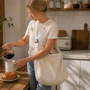 Personalized Embroidered Canvas Newspaper Bag: Large Crossbody Tote, Custom Book Bag, Everyday Messenger Purse, Custom Shoulder Bag.