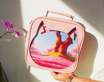 Mustereinsatz Katze Ita Bag Crossbody, Rucksack, Schultertasche. 3-Wege Anime Pin Display Tasche, Crossbody Ita Purse Kawaii Fenster Itabag.