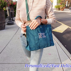 Personalized Corduroy Tote Bag: Retro School Purse with Pocket