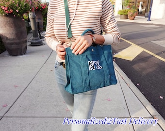 Personalized Japanese Corduroy Tote Bag, Cute Tote Bag with Pocket, School Tote Bag, Retro tote Bag, Corduroy Purse.