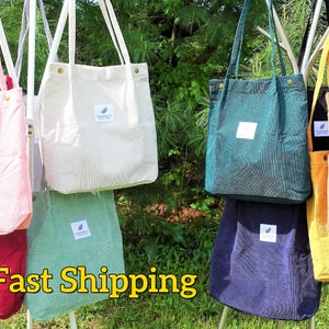 Personalized Embroidery Corduroy Tote Bag, Multi-Color and Two Sizes, Custom Corduroy Shoulder Bag, Purse, Large Tote bag, Shoulder Bag.