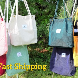 Personalisierte Stickerei Cord Einkaufstasche, mehrfarbig und zwei Größen, benutzerdefinierte Cord Schultertasche, Geldbörse, große Einkaufstasche, Schultertasche.