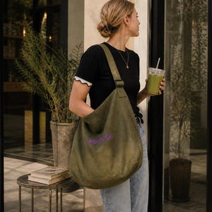 Personalized Embroidered Canvas Newspaper Bag: Large Crossbody Tote, Custom Book Bag, Everyday Messenger Purse, Custom Shoulder Bag.
