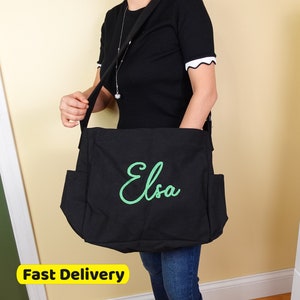 Personalisierte bestickte große Canvas Crossbody Bag, ToteBag, Crossbody Bag, Canvas Tote mit Reißverschluss, personalisierte Geschenke, benutzerdefinierte Tragetasche.