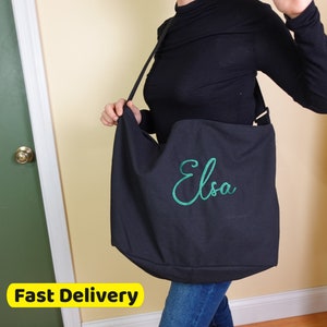 Personalized Embroidery Oversized Canvas Tote Bag, Carry All Tote, Giant Canvas Crossbody, Large Capacity Travel Bag, Big Tote with Zipper