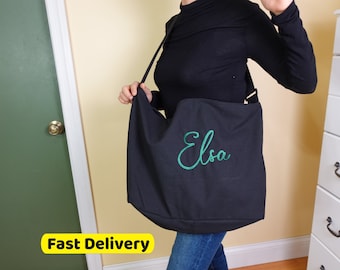 Personalized Embroidery Oversized Canvas Tote Bag, Carry All Tote, Giant Canvas Crossbody, Large Capacity Travel Bag, Big Tote with Zipper